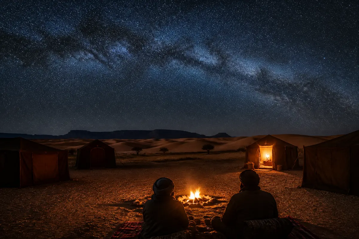 Bivouac sous la Voie lactée à l'Erg Chegaga